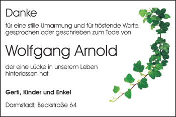 Traueranzeige von Wolfgang Arnold von Echo-Zeitungen (Gesamtausgabe)