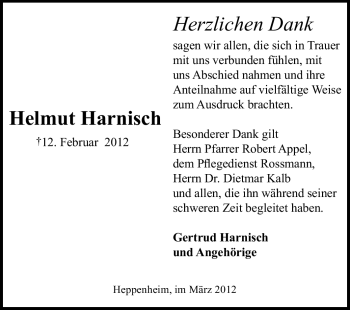 Traueranzeige von Helmut Harnisch von Starkenburger Echo
