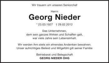 Traueranzeige von Georg Nieder von Odenwälder Echo