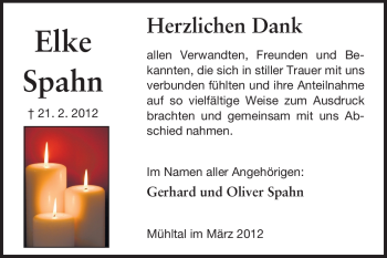 Traueranzeige von Elke Spahn von Echo-Zeitungen (Gesamtausgabe)