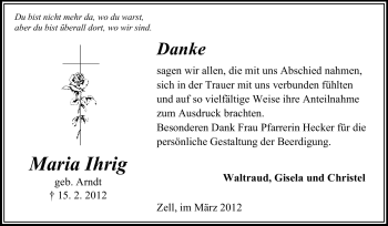 Traueranzeige von Maria Ihrig von Odenwälder Echo
