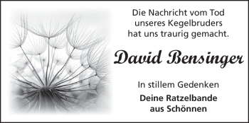 Traueranzeige von David Bensinger von Odenwälder Echo