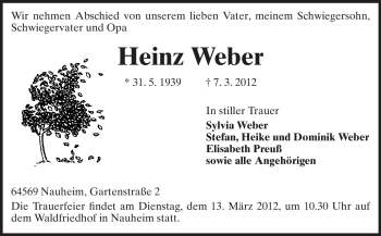 Traueranzeige von Heinz Weber von Rüsselsheimer Echo, Groß-Gerauer-Echo, Ried Echo