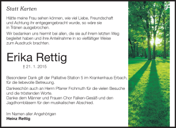 Traueranzeige von Erika Rettig von Odenwälder Echo