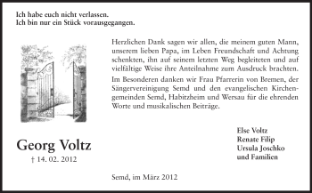 Traueranzeige von Georg Voltz von Echo-Zeitungen (Gesamtausgabe)