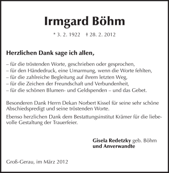 Traueranzeige von Irmgard Böhm von Rüsselsheimer Echo, Groß-Gerauer-Echo, Ried Echo