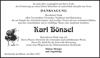 Traueranzeige von Karl Bönsel von Echo-Zeitungen (Gesamtausgabe)