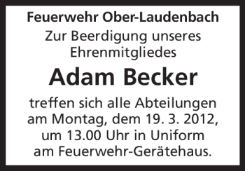 Traueranzeige von Adam Becker von Starkenburger Echo