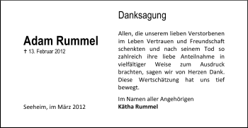 Traueranzeige von Adam Rummel von Echo-Zeitungen (Gesamtausgabe)