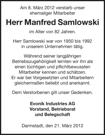 Traueranzeige von Manfred Samiowski von Echo-Zeitungen (Gesamtausgabe)