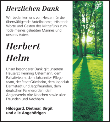 Traueranzeige von Herbert Helm von Echo-Zeitungen (Gesamtausgabe)