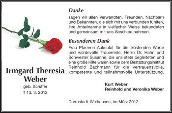 Traueranzeige von Irmgard Theresia Weber von Echo-Zeitungen (Gesamtausgabe)