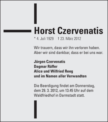 Traueranzeige von Horst Czervenatis von Echo-Zeitungen (Gesamtausgabe)
