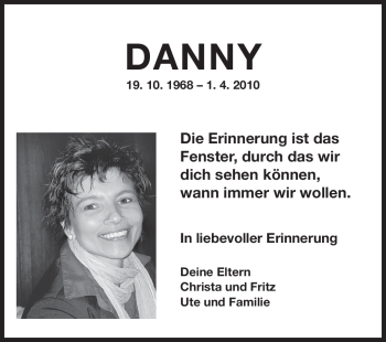 Traueranzeige von Danny  von Rüsselsheimer Echo, Groß-Gerauer-Echo, Ried Echo