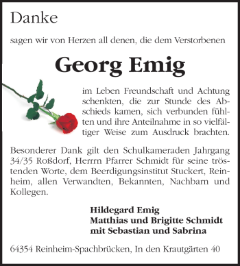 Traueranzeige von Georg Emig von Darmstädter Echo, Odenwälder Echo, Rüsselsheimer Echo, Groß-Gerauer-Echo, Ried Echo