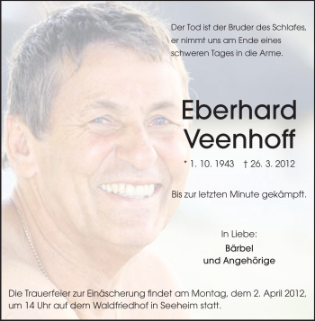 Traueranzeige von Eberhard Veenhoff von Echo-Zeitungen (Gesamtausgabe)