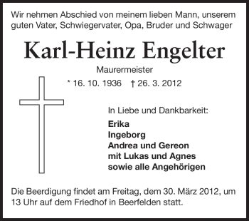 Traueranzeige von Karl-Heinz Engelter von Odenwälder Echo