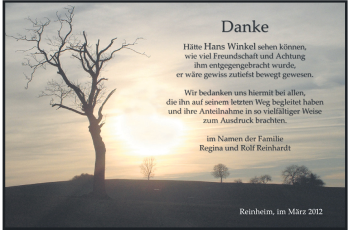 Traueranzeige von Hans Winkel von Echo-Zeitungen (Gesamtausgabe)