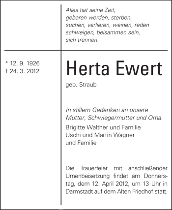 Traueranzeige von Herta Ewert von Echo-Zeitungen (Gesamtausgabe)