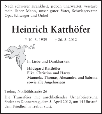 Traueranzeige von Heinrich Katthöfer von Rüsselsheimer Echo, Groß-Gerauer-Echo, Ried Echo