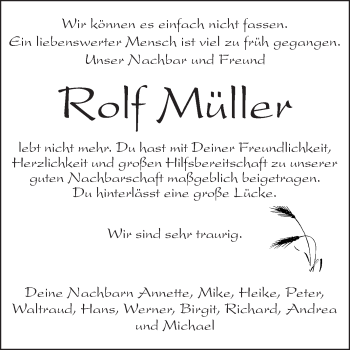 Traueranzeige von Rolf Müller von Odenwälder Echo