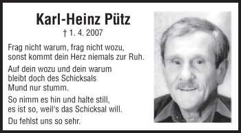 Traueranzeige von Karl-Heinz Pütz von Odenwälder Echo