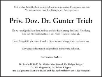 Traueranzeige von Gunter Trieb von Echo-Zeitungen (Gesamtausgabe)