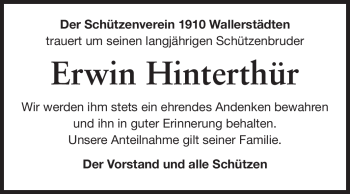 Traueranzeige von Erwin Hinterthür von Rüsselsheimer Echo, Groß-Gerauer-Echo, Ried Echo