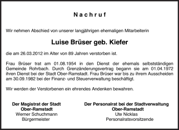 Traueranzeige von Luise Brüser von Echo-Zeitungen (Gesamtausgabe)
