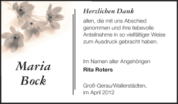 Traueranzeige von Maria Bock von Rüsselsheimer Echo, Groß-Gerauer-Echo, Ried Echo