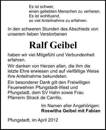 Traueranzeige von Ralf Heinrich Geibel von Echo-Zeitungen (Gesamtausgabe)