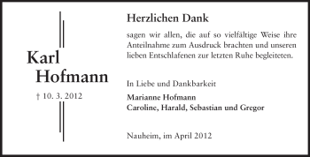 Traueranzeige von Karl Hofmann von Rüsselsheimer Echo, Groß-Gerauer-Echo, Ried Echo