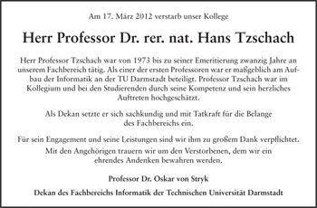 Traueranzeige von Hans Tzschach von Echo-Zeitungen (Gesamtausgabe)