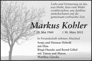 Traueranzeige von Markus Kohler von Echo-Zeitungen (Gesamtausgabe)