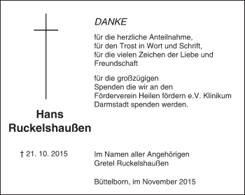 Traueranzeige von Hans Ruckelshaußen von trauer.echo-online.de