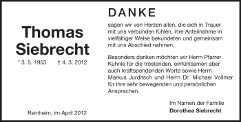 Traueranzeige von Thomas Siebrecht von Echo-Zeitungen (Gesamtausgabe)