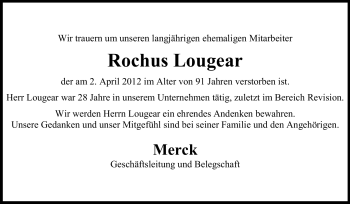 Traueranzeige von Rochus Lougear von Echo-Zeitungen (Gesamtausgabe)