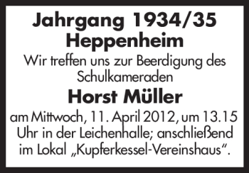 Traueranzeige von Horst Müller von Starkenburger Echo