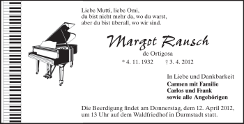Traueranzeige von Margot Rausch von Echo-Zeitungen (Gesamtausgabe)