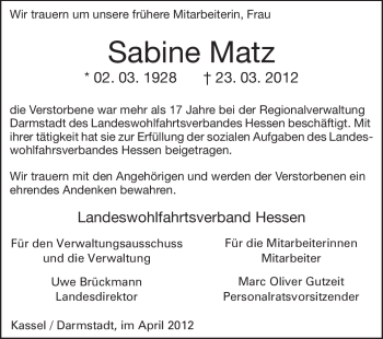 Traueranzeige von Sabine Matz von Echo-Zeitungen (Gesamtausgabe)