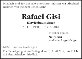 Traueranzeige von Rafael Gisi von Echo-Zeitungen (Gesamtausgabe)