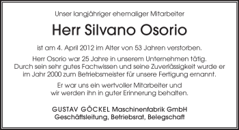 Traueranzeige von Silvano Osorio von Echo-Zeitungen (Gesamtausgabe)