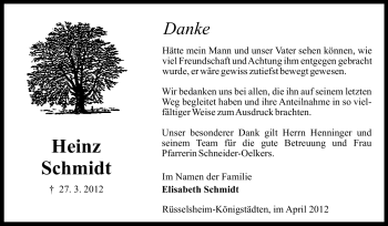 Traueranzeige von Heinz Schmidt von Rüsselsheimer Echo, Groß-Gerauer-Echo, Ried Echo