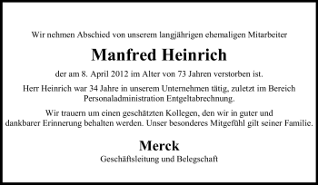 Traueranzeige von Manfred Heinrich von Echo-Zeitungen (Gesamtausgabe)