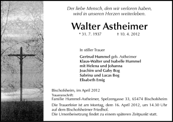 Traueranzeige von Walter Astheimer von Rüsselsheimer Echo, Groß-Gerauer-Echo, Ried Echo