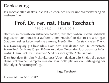 Traueranzeige von Hans Tzschach von Echo-Zeitungen (Gesamtausgabe)