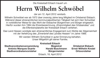 Traueranzeige von Wilhelm Schwöbel von Odenwälder Echo