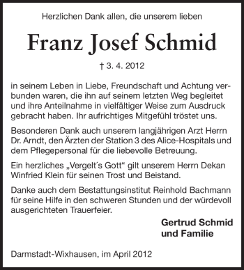Traueranzeige von Franz Josef Schmid von Echo-Zeitungen (Gesamtausgabe)