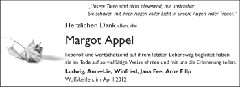 Traueranzeige von Margot Appel von Rüsselsheimer Echo, Groß-Gerauer-Echo, Ried Echo