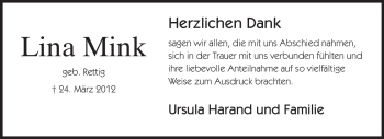 Traueranzeige von Lina Mink von Echo-Zeitungen (Gesamtausgabe)